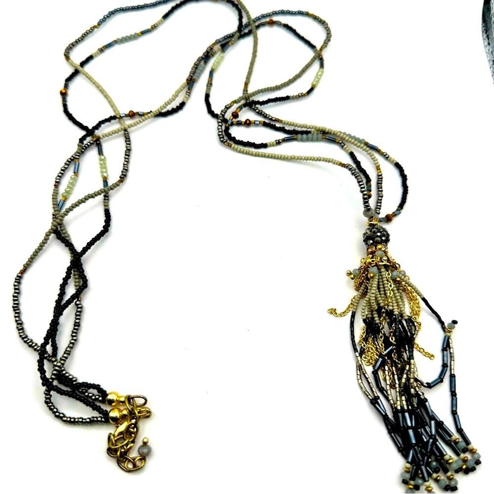 J Jill Midnight Tides Tassel Necklace Pendant Multistrand Beaded Long Beads